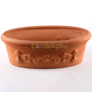 Oval Terracotta Planter with Floral Pattern